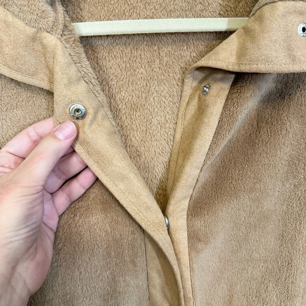 Andree By Unit Fuzzy Fleece Snap Long Sleeve Button Front Jacket Brown 2X Plus - Picture 6 of 9